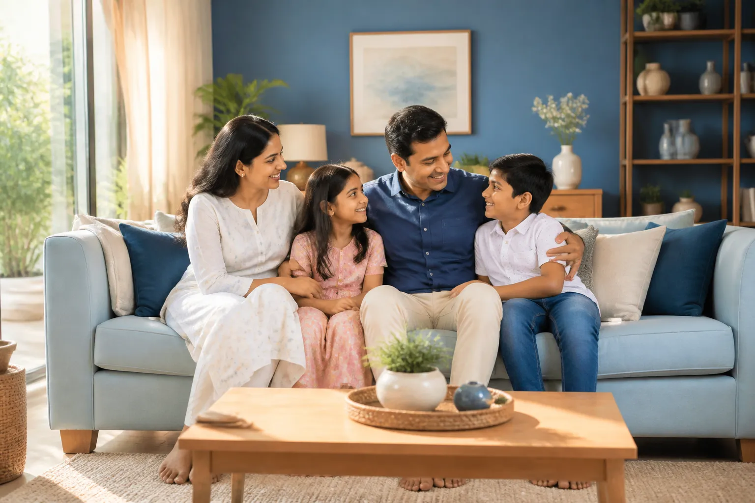 Happy Indian family protected by health insurance